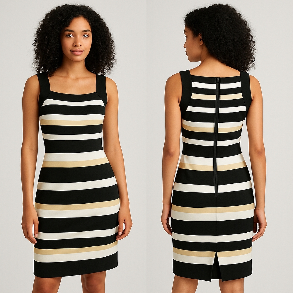 White Black dress  Pleated Black Tan White Sleeveless Size 0